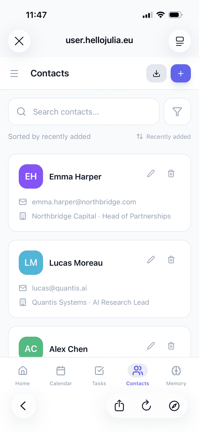 Portal Contacts — search, sort, and manage your contacts
