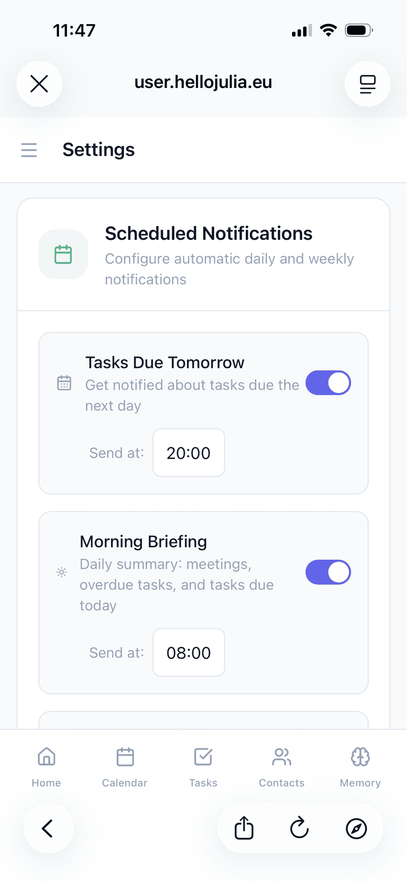 Portal Settings — profile, channels, and notification preferences